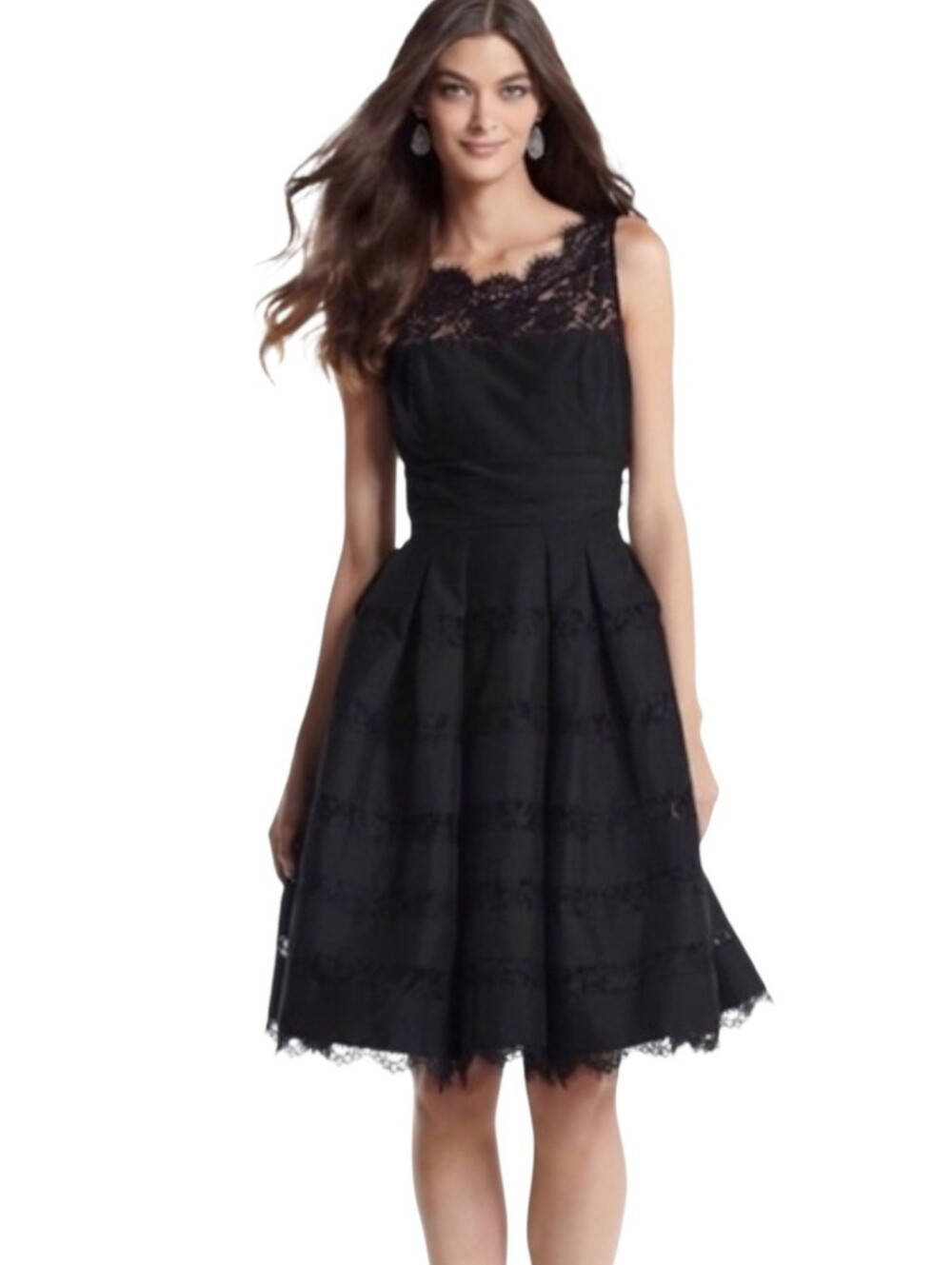 WHBM‎ Black Lace Illusion Sleeveless Fit & Flare Cocktail Dress Size 2